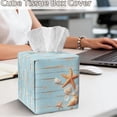 thumbnail image 4 of COEQINE Facial Tissue Box Dispenser PU Leather Square Table Dryer Sheet Organizer for Bedroom Dresser, Tabletop, Nightstand, Dining Table, Outdoor Tent, Starfish Blue Wood Grain, 4 of 7