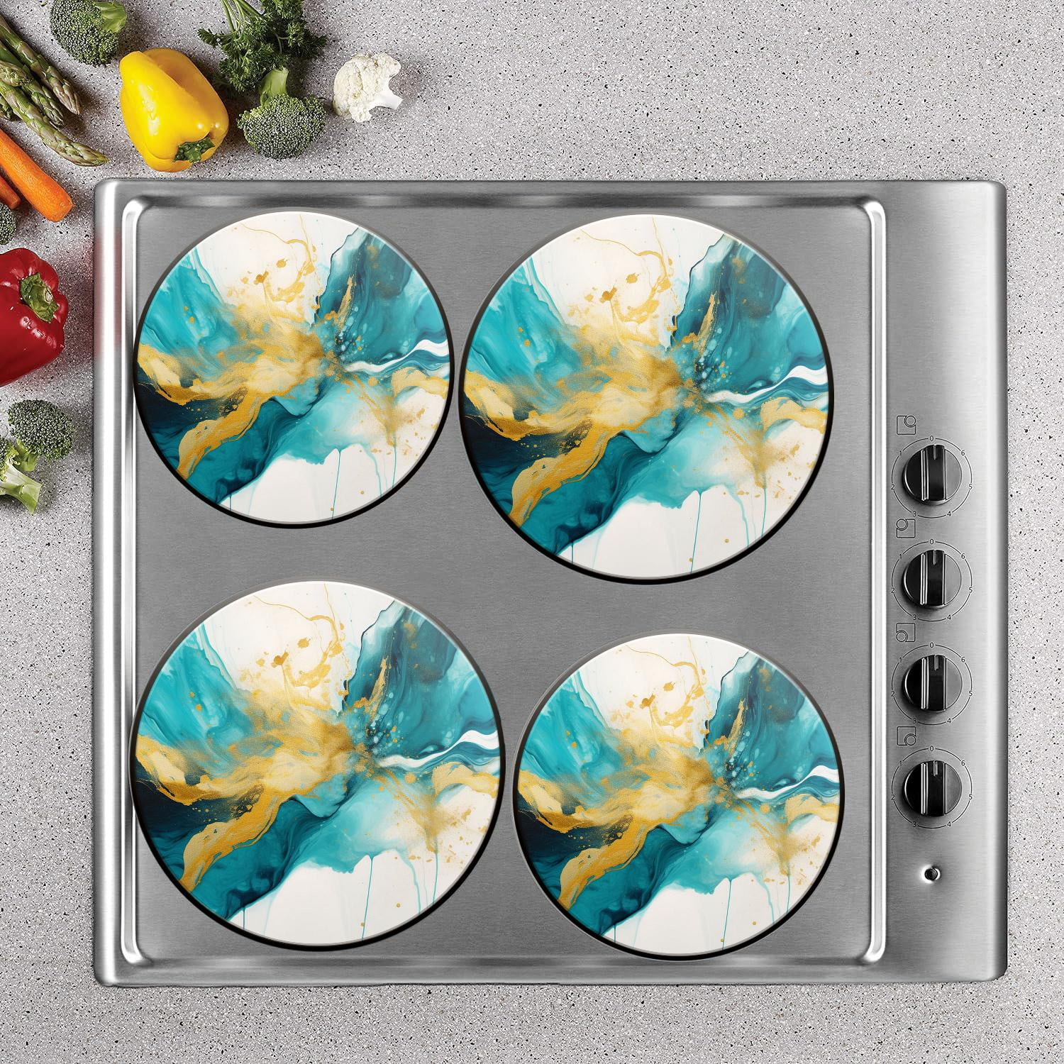 Bahomeck Gas Stove Burner Cover Set Of 4，Turquoise Marble Creative Metal Stove Burner Covers，Electric Stove Burner Covers,Protecting Gas Stoves,Kitchen Decor，8 Inches And 10 Inches