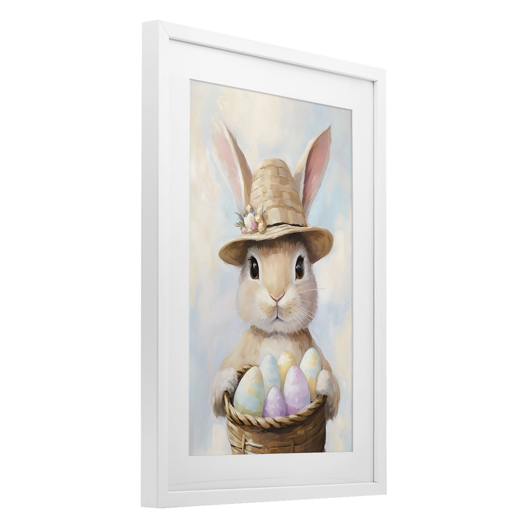 Stupell Industries Bunny with Easter Egg Basket White Framed Print Under Glass, design by The Prints Vibe