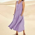 thumbnail image 2 of CHOK Robes d'Été Décontractées Femmes Coton Lin à Fleurs Robe Maxi Femme Sans Manches Débardeur Longue Fluide Robe Bohème Robes d'Été Fluides pour Adolescentes avec Poches Gris Foncé 3TG, 2 of 7