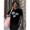 thumbnail image 2 of Women's T-Shirt Minimalist Light Blue Yellow Daisy Floral Short Sleeve Casual Tee Classic Crew Neck T Shirt for Women Black, 2XL, 2 of 7