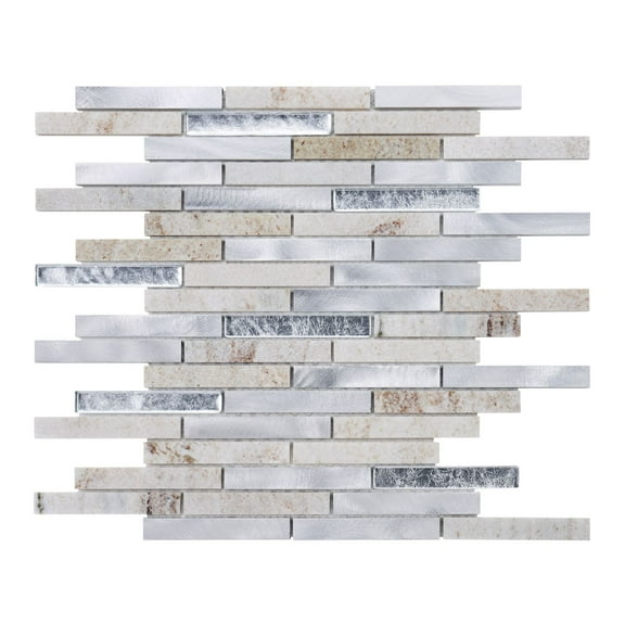 Modket TDH331AL Gray Quartzite Marble Stone Aluminum Metallic Glass Brick Mosaic Tile Backsplash
