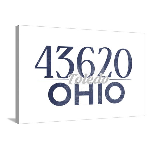 Toledo, Ohio 43620 Zip Code Blue, Stretched Canvas Wall Art by Lantern Press Sold by ArtCom