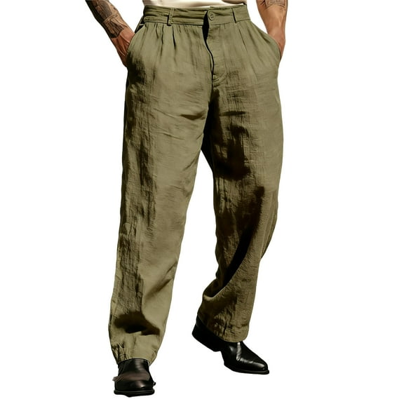 Mens Pants Wide Leg Pleat Front Long Pants High Waisted Trousers Business Work Clothes