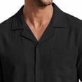 thumbnail image 5 of Linen Sets for Men Button Down Cuban Guayabera Shirt with Pocket Shorts Set 2 Piece Cotton Linen Outfits Big and Tall Size S-3XL Black, 5 of 6