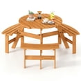 thumbnail image 2 of Costway 6-Person Round Picnic Table Set with 3 Built-in Benches 2" Umbrella Hole,Yellow, 2 of 10