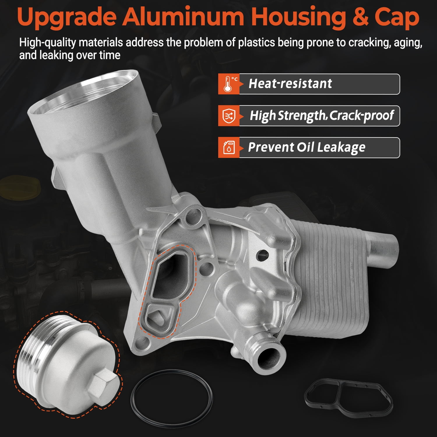 Engine Oil Cooler Filter Housing Assembly Adapter with Gasket, Filter Insert, Aluminum Cap Compatible with 1.4L Turbo 2011-2021 Chevy Cruze Sonic Trax Buick Encore Replace# 918-428 55566784
