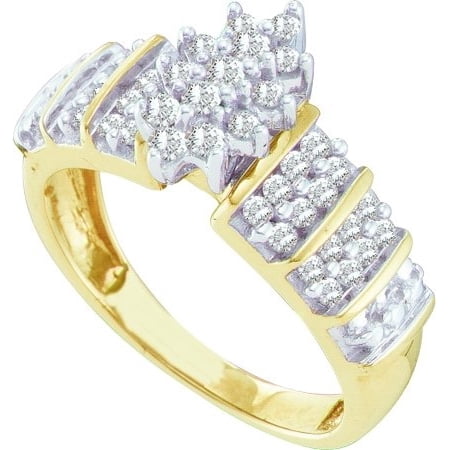 10K Yellow Gold 0.50ctw Elegant Pave Diamond Ladies Marquise Shape Cluster Ring