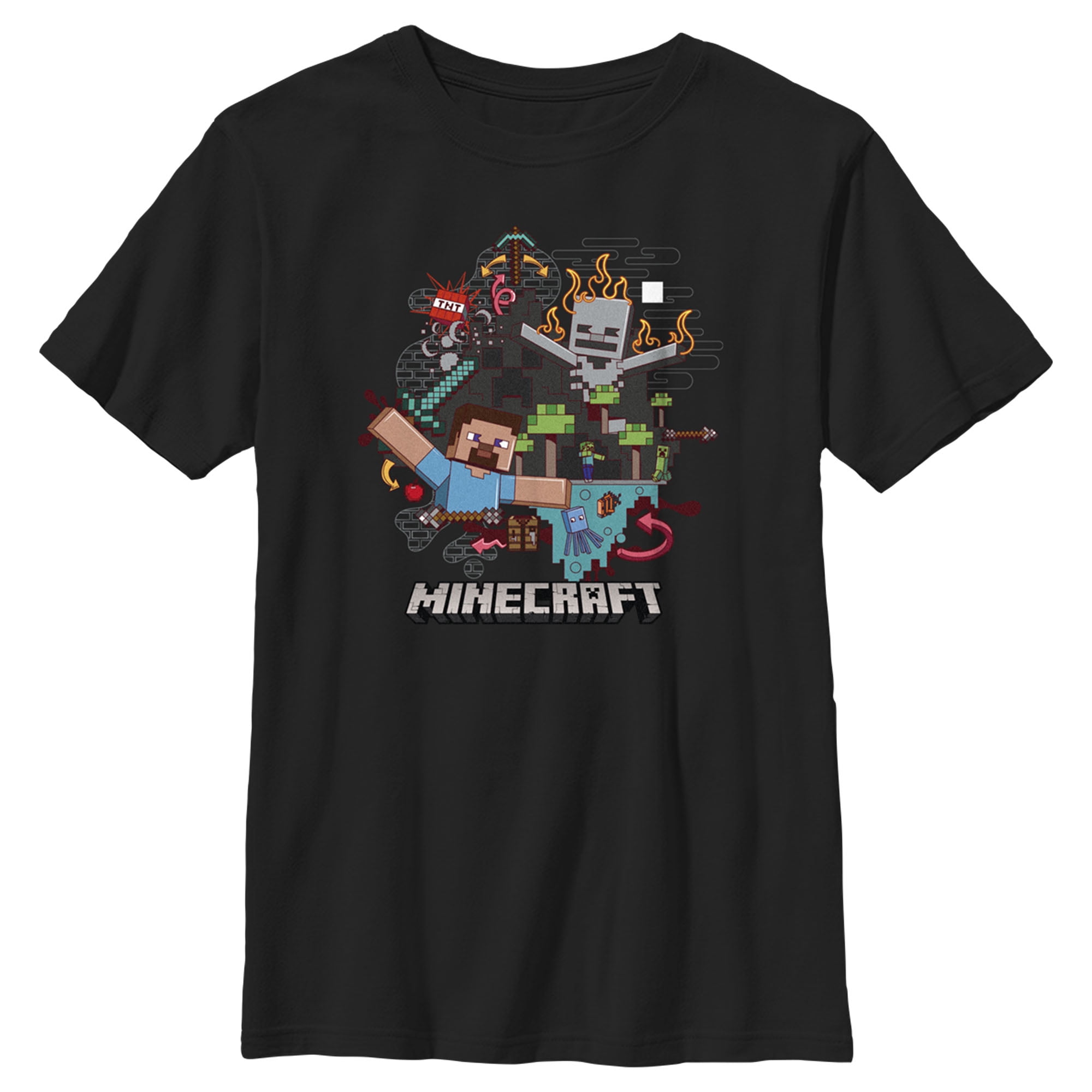 Boy s Minecraft Steve and Skeleton T Shirt Black Large Walmart
