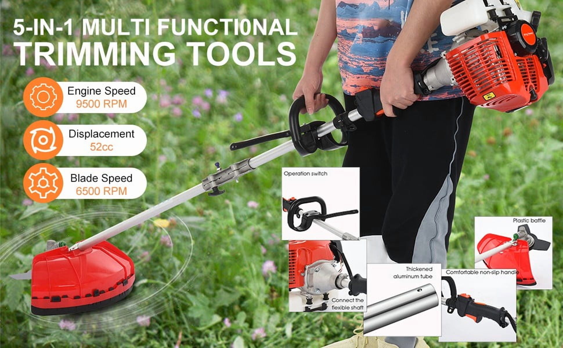 Seipouy Petrol Hedge Trimmer Chainsaw Brush Cutter, Gas Weed Wacker 52cc 2-Stroke Multi Tools Gas Lawn Mower Guard Accessories Hedge Trimmer Grass Trimmer Lawn Edger for Home Yard Garden 5 in 1
