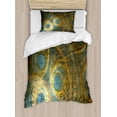 thumbnail image 1 of Steampunk Twin Size Duvet Cover Set, Fantasy Whirlwind Shaped Mechanic Clockwork Design Abstract Surrealist Image, Decorative 2 Piece Bedding Set with 1 Pillow Sham, Yellow and Blue, by Ambesonne, 1 of 3