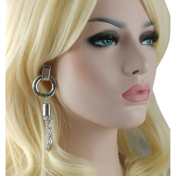 Silver Tone Long Tassel Dangle Clip On Earrings 4" Ladies Adult Female Women
