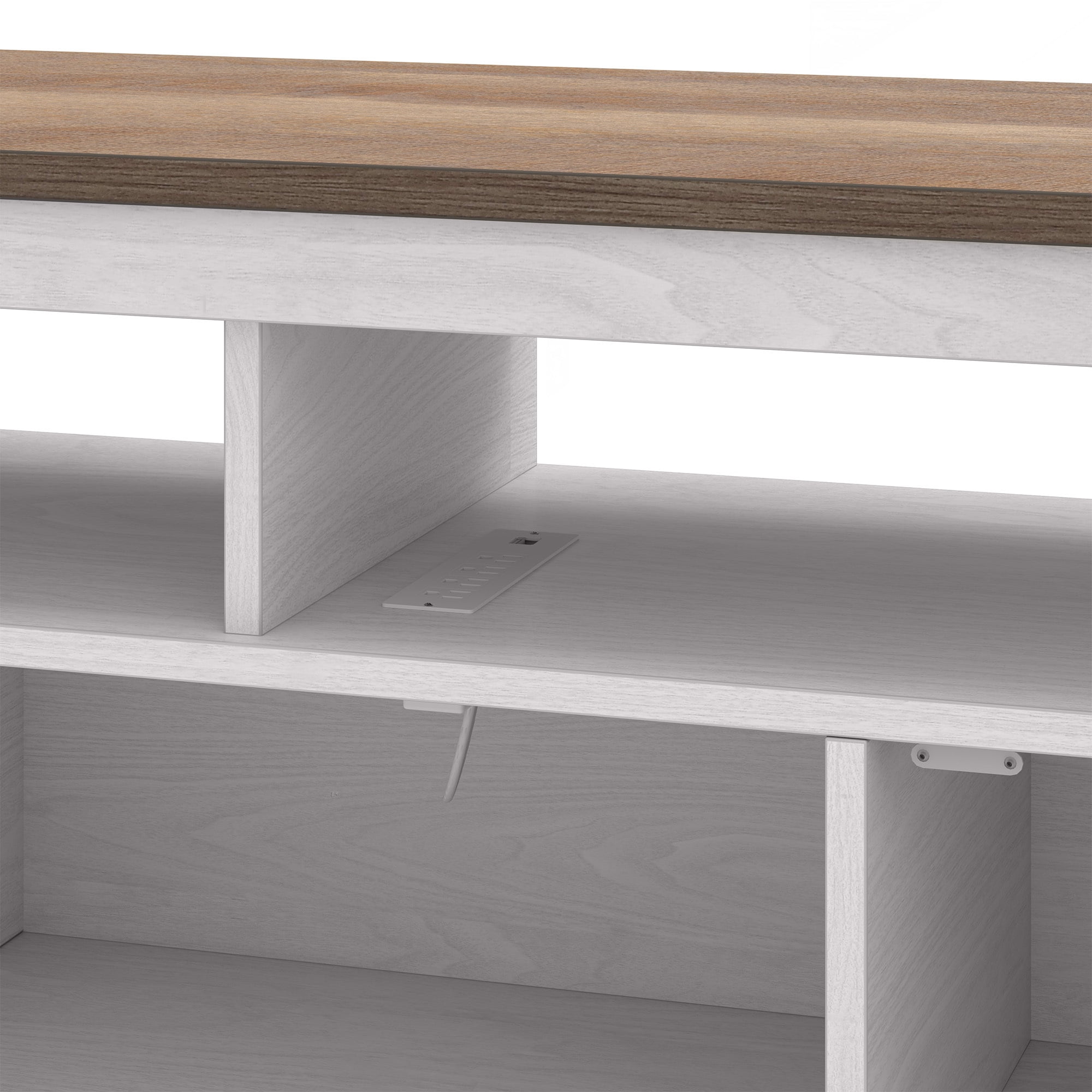 Uforic 65 Inch Farmhouse TV Stand Fits 70/75 Inch Flat Screen TV with RGB Ambient Light, Cable Holes, Built-in Power Station & Multi Storage Space for Living Room, Beige+White