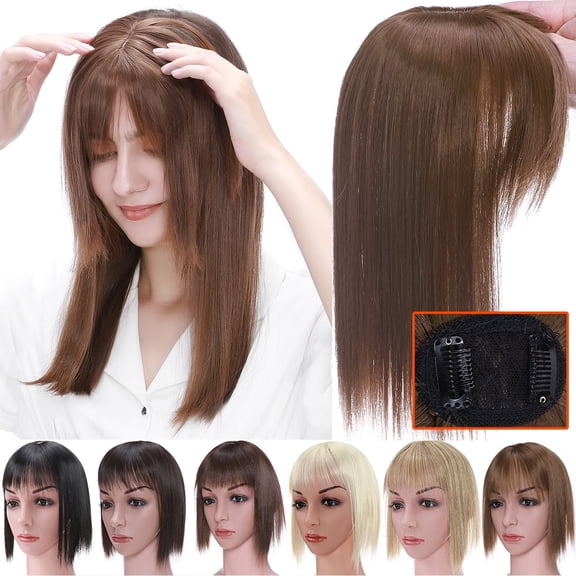 Fiykzur Clip in Hair Extensions Topper for Women with Bangs | 30g Lightweight Synthetic Hairpiece for Thinning Hair Loss