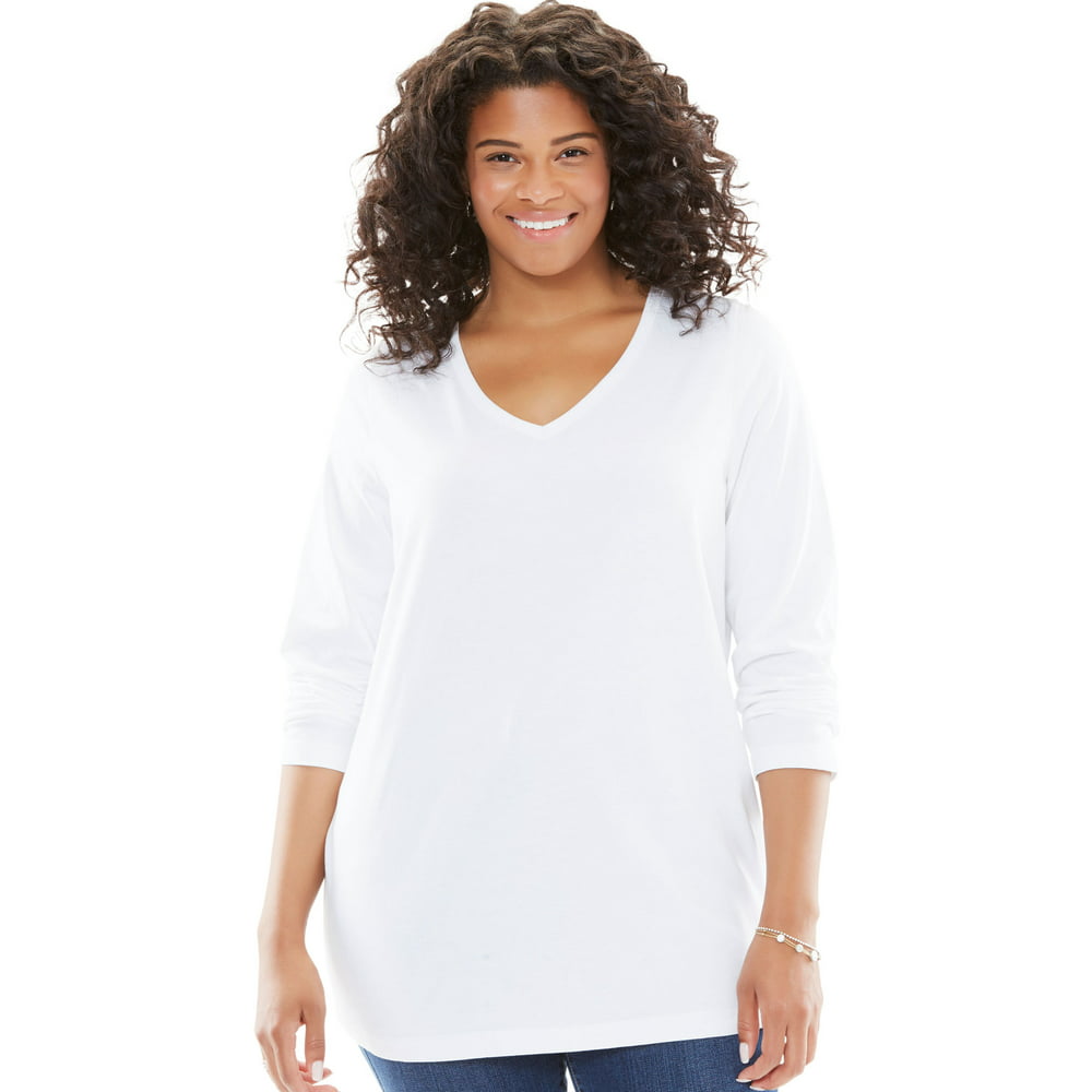 Woman Within Woman Within Plus Size Perfect V Neck Long Sleeve Tee T
