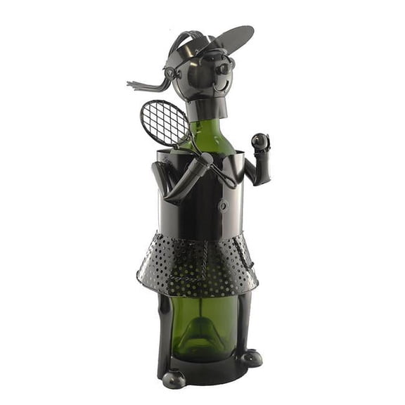 Wine Bottle Holder Wine Rack in Metal Tennis Player Themed in Silver Kitchen Gift