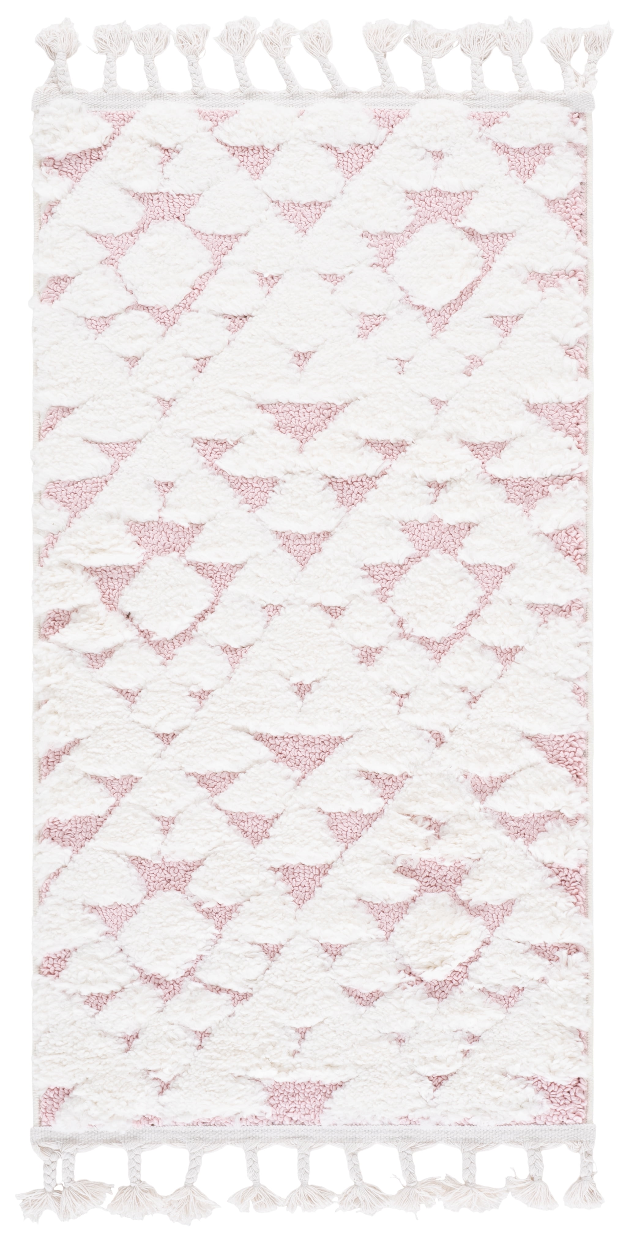 Safavieh Moroccan Tassel Larry Geometric Shag Area Rug, Ivory/Pink, 2'3" x 4'