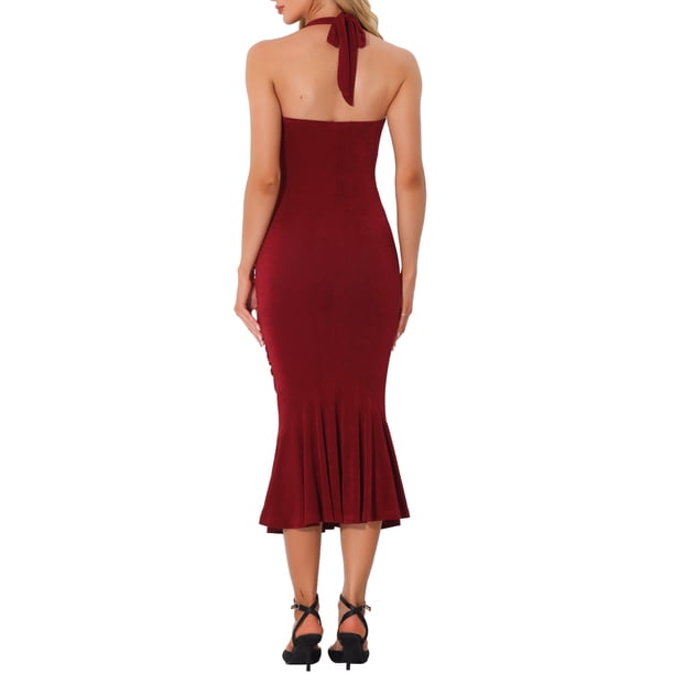 INSPIRE CHIC Wedding Guest Dresses for Women's Halter Neck Ruched Party Dress L Wine Red - Walmart Business Supplies INSPIRE CHIC Wedding Guest Dresses for Women's Halter Neck Ruched Party Dress L Wine Red - Walmart Business Supplies