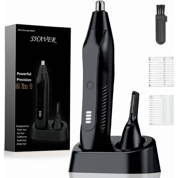 Rechargeable Nose Hair Trimmer for Men and Women, Stainless Steel Dual-Blade Facial Hair Remover, Black