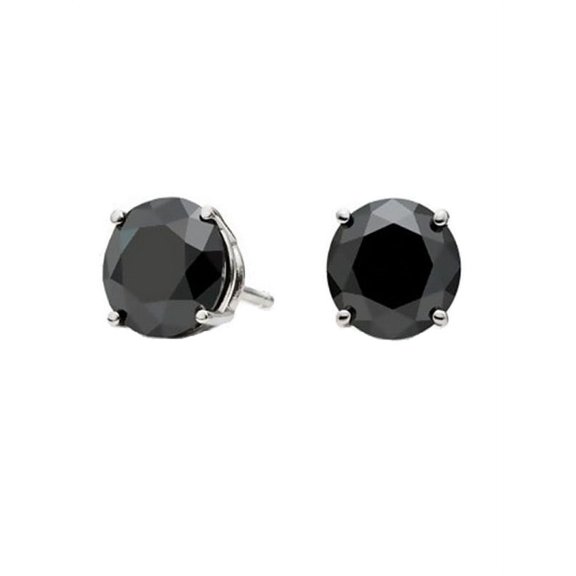 iJewelry2 Black Round Cut CZ Sterling Silver Basket Set Stud Earrings 4mm