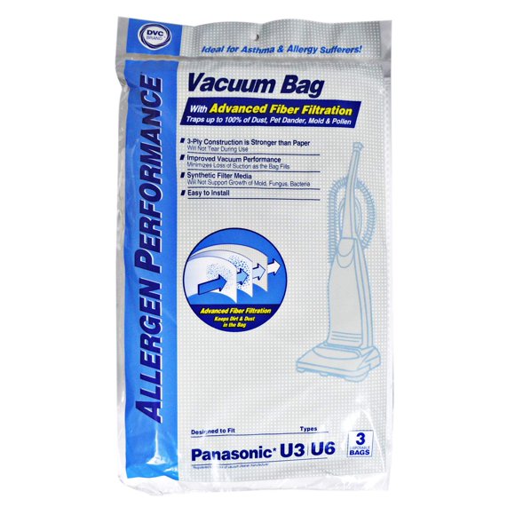 Bolsa para aspiradora DVC Panasonic U3 U6 sintética, paquete de 3