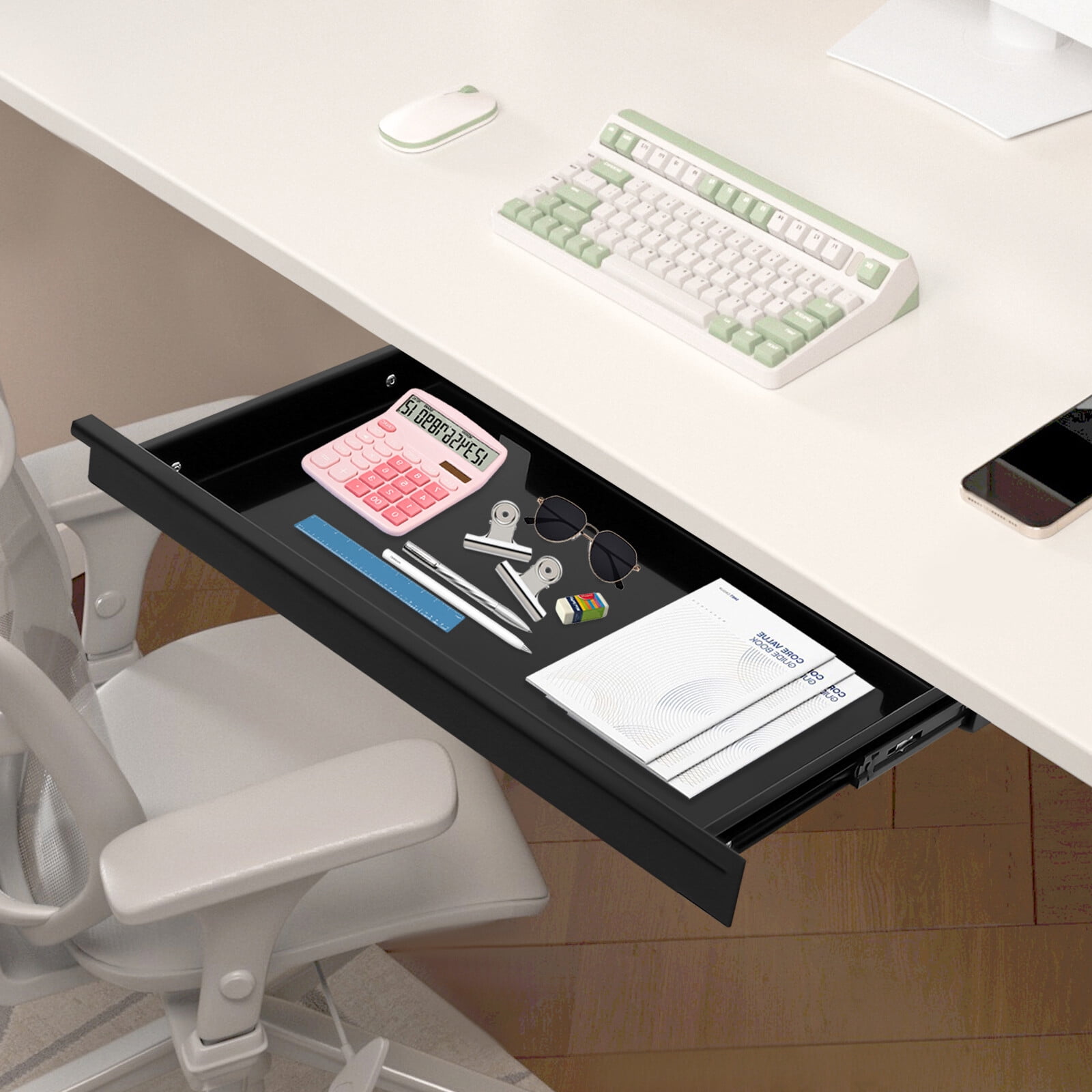 Under Desk Sliding Pull-Out Drawer Drawer Storage Organizer 17.7*9.8*1.8in for Standing Desks