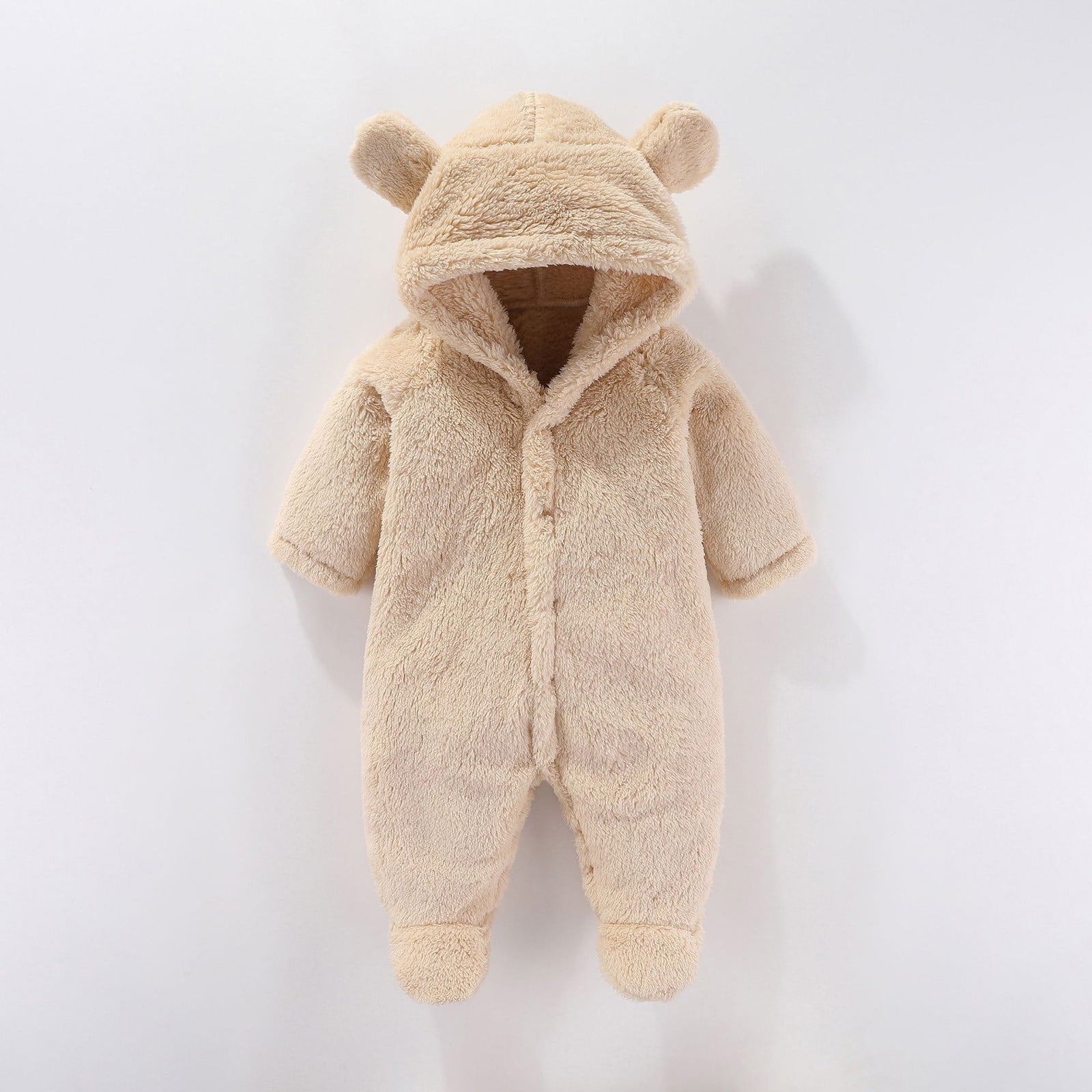 Zhuashum Jumpsuits For Baby Boys Girls Solid Color Round Neck Footie Snowsuit Winter Onesie Cartoon Bear Warm Hooded Outfits For Boys Yellow,Size:3-6 Months
