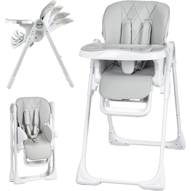 Silla Alta para Bebés Multifuncional con Altura y Reclinación Ajustables, Silla Plegable con Bandeja Removible para Bebés y Niños Pequeños