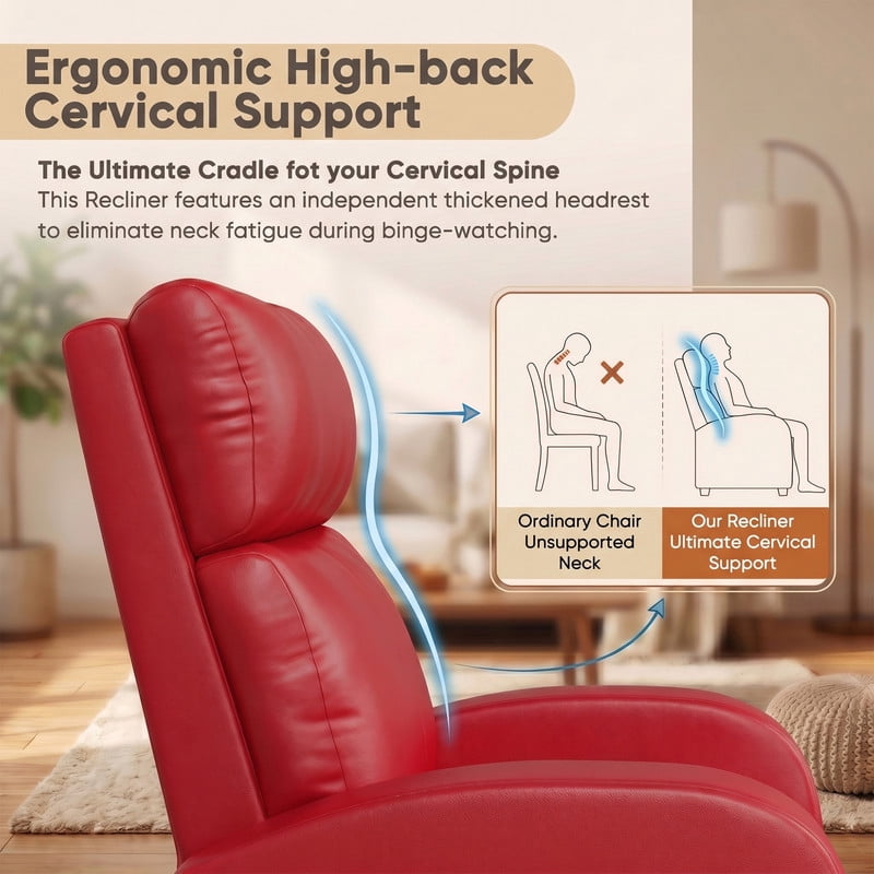 Vineego Massage PU Leather Recliner Adjustable Home Theater Seating Chair with Lumbar Support for Living Room,PU Red