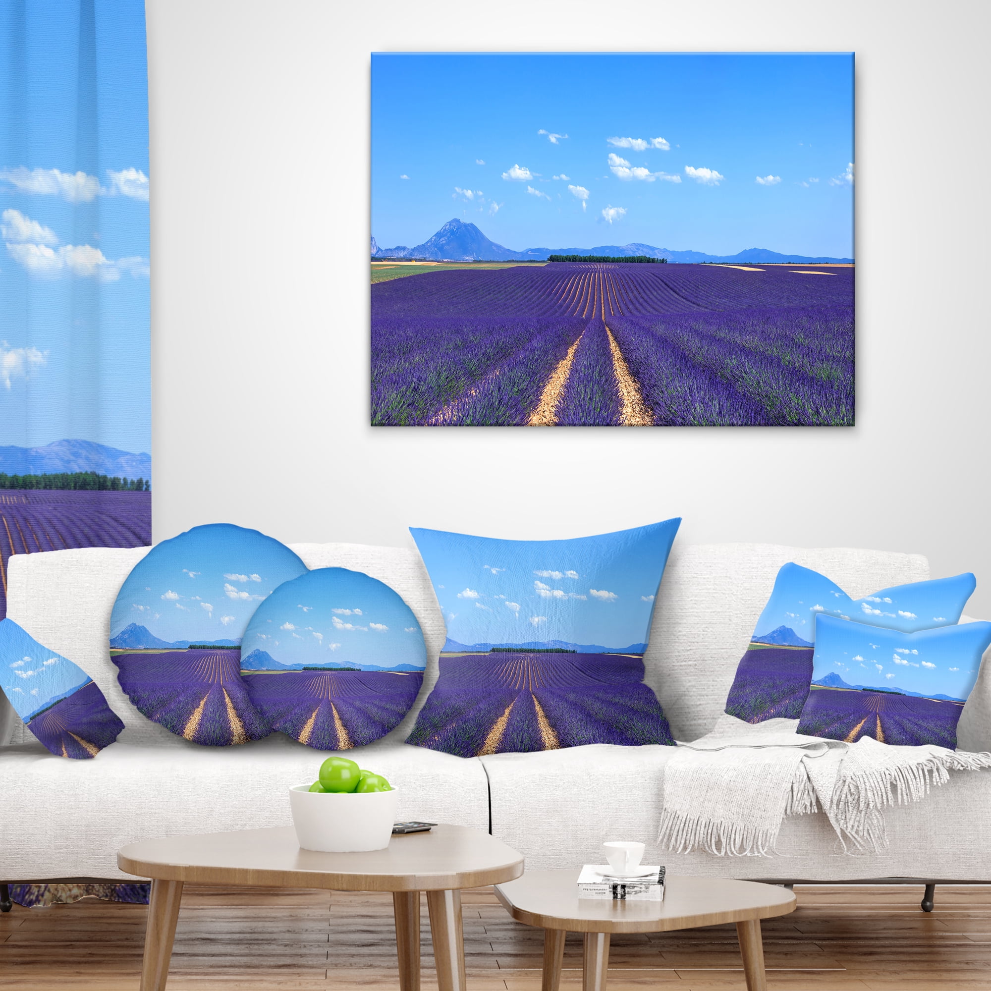 Designart Lavender Blooming Fields and Trees - Landscape Wall Throw Pillow - 18x18