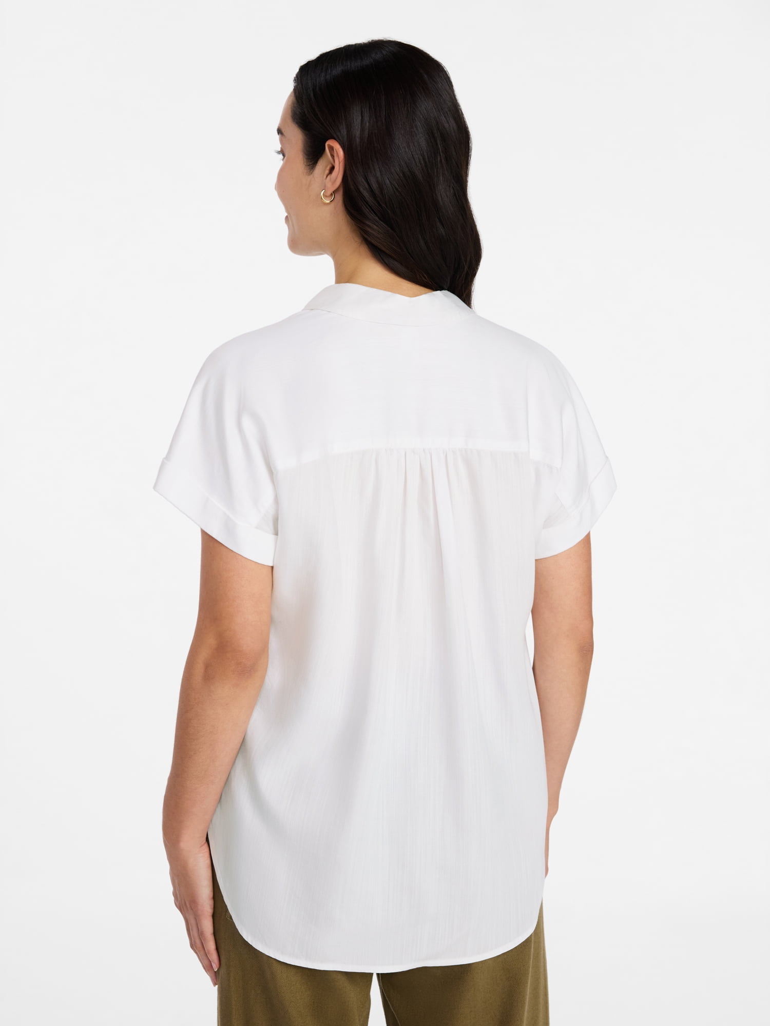 Time and Tru Women's Chambray Camp Shirt with Short Sleeves, Sizes XS-XXXL