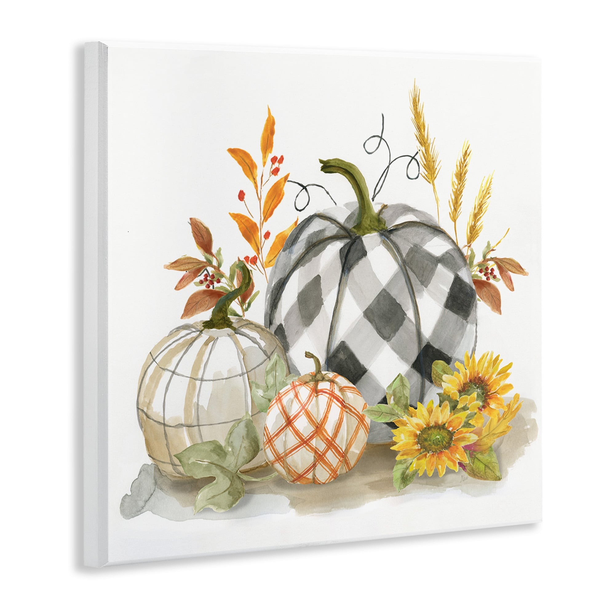 Stupell Indtries Patchwork Patterned Pumpkins Fall Harvest Still Life,12 x 12,Design by Nan