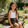 thumbnail image 6 of Lumosvexa Girls Denim Shorts, Adjustable Drawstring Lightweight with Pockets Casual Summer Trendy Shorts Brown 7-8, 6 of 10