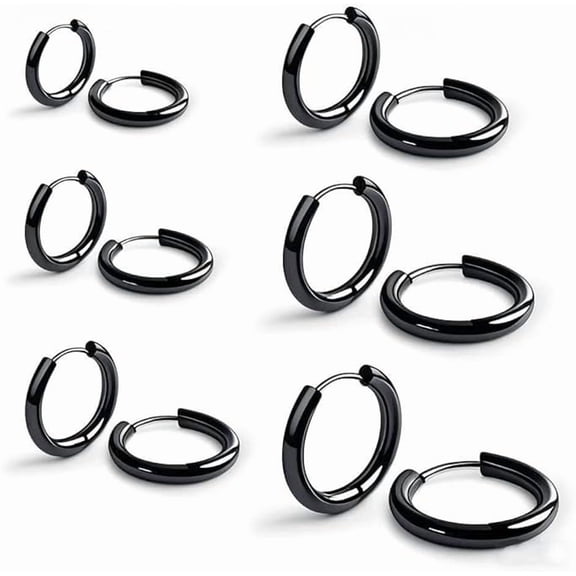 Nmkwnr 6 Pairs 14K Gold Plated Hoop Earrings Set 316L Stainless Steel Earring Sets Small Hoop Earing for Women Men, Black