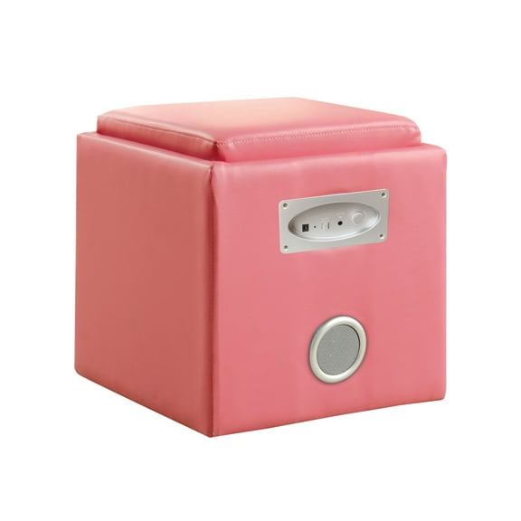 Furniture of America Contemporary Faux Leather Neko Speaker Ottoman, Pink