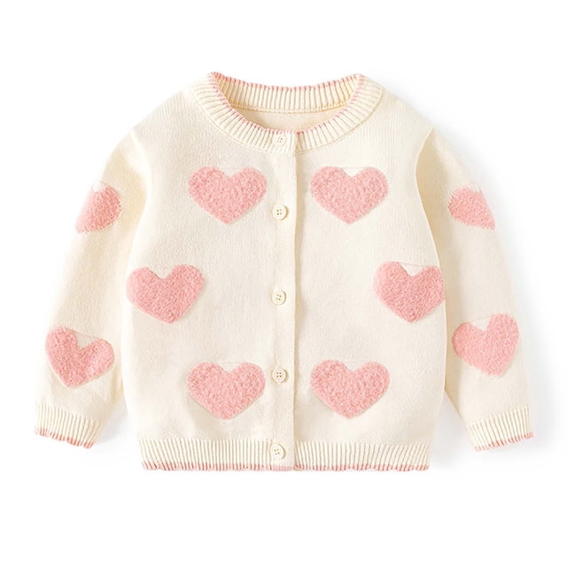 Zwiiyzr 2025 Girls' Cardigan Sweater Long Sleeve Jacquard Cable-Knit Round Neck Button Down Cute Knit Cardigan Fall Baby Clothes 0-4T Beige