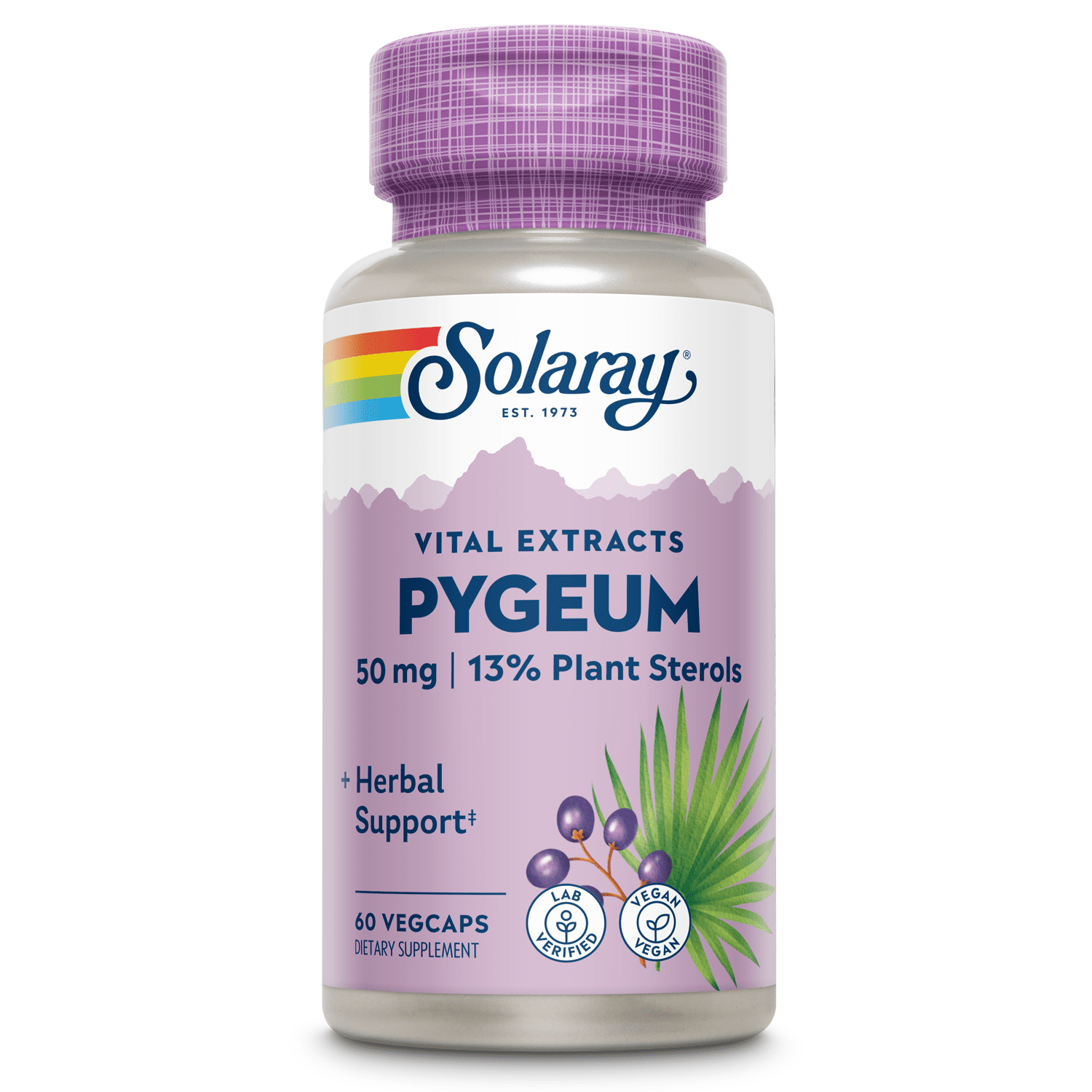 Solaray Pygeum Bark Extract 50mg | Healthy Prostate Support | Guaranteed to Contain 6.5mg Total Plant Sterols | Non-GMO | 60 VegCaps