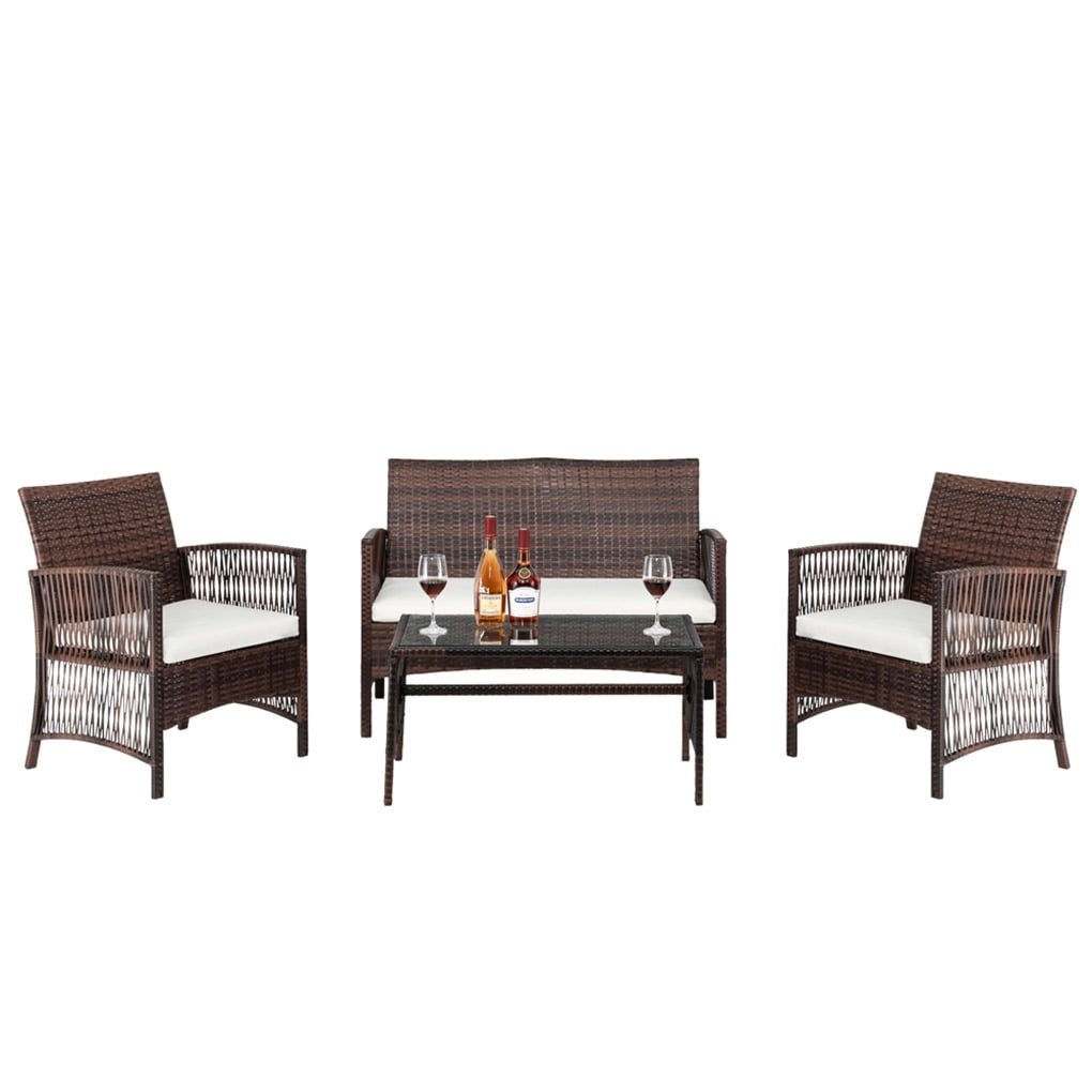 4 Piece Outdoor Patio Furniture Sets Garden Conversation Wicker Sofa Set Courtyard Sectional Double Single Couch Tea Table Kit Com 4 Piece Outdoor Patio Furniture Sets, Patio Sofa Under 10000