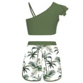 thumbnail image 2 of Moggemol Girls Athletic 2 Pcs Swimsuits Ruffles One Shoulder Crop Top with Shorts Tankini Sets Green 8, 2 of 5