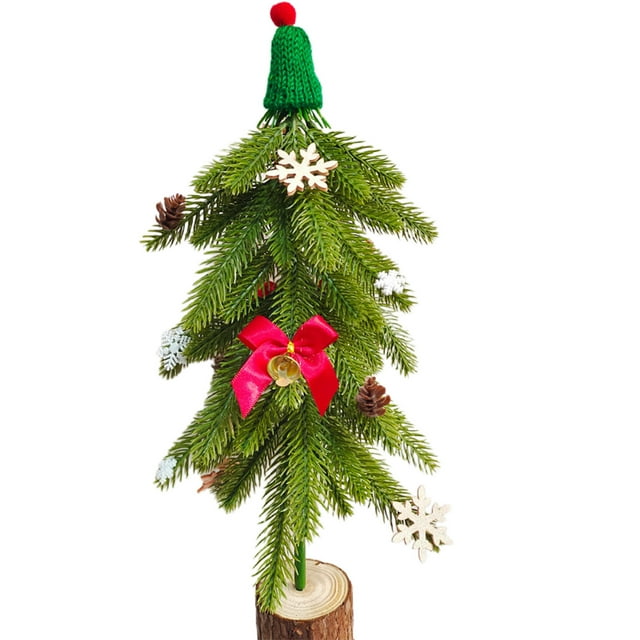 SUNSIOM Artificial Mini Christmas Tree Round Wooden Base Small Pine Needle Indoor Holiday Decor