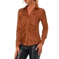 thumbnail image 4 of INSPIRE CHIC Blouse en Satin pour Femmes Manches Longues Mode Col Pointu Chemise Boutonnée 2TG Café, 4 of 5