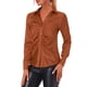 thumbnail image 4 of BLUSA DE SATÉN PARA MUJERES INSPIRE CHIC DE MANGA LARGA CON CUELLO PUNTA Y BOTONES TAMAÑO 2XL COLOR CAFÉ, 4 of 5