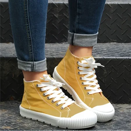 

Women‘s Platform High Hop Canvas Shoes Round Toe Lace-up Non-slip Sneakers Casual Walking Shoes
