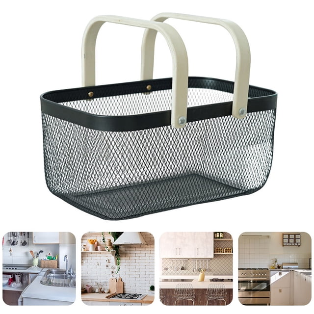 unbranded 1Set Black Iron Bread Basket for Household Storage with Large Capacity Design