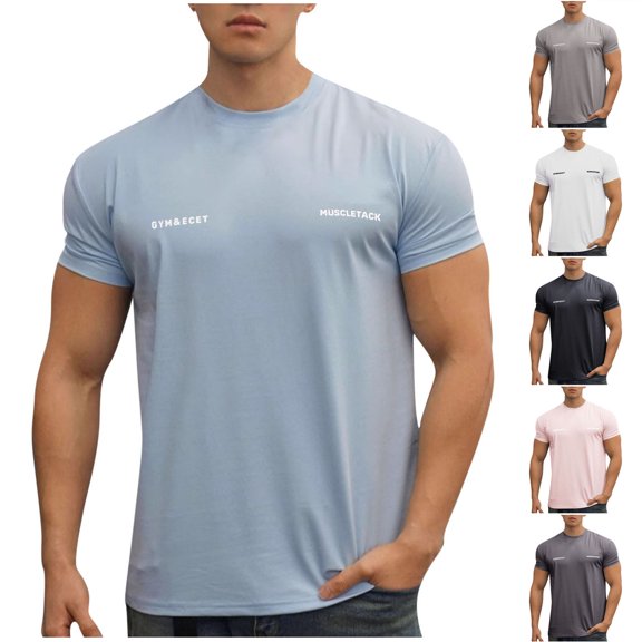 Men's Muscle Fit Short Sleeve T-Shirts Graphic Tees Athletic Bodybuilding Shirt Casual Workout Fitness Training Tops Summer Lightweight Breathable Activewear