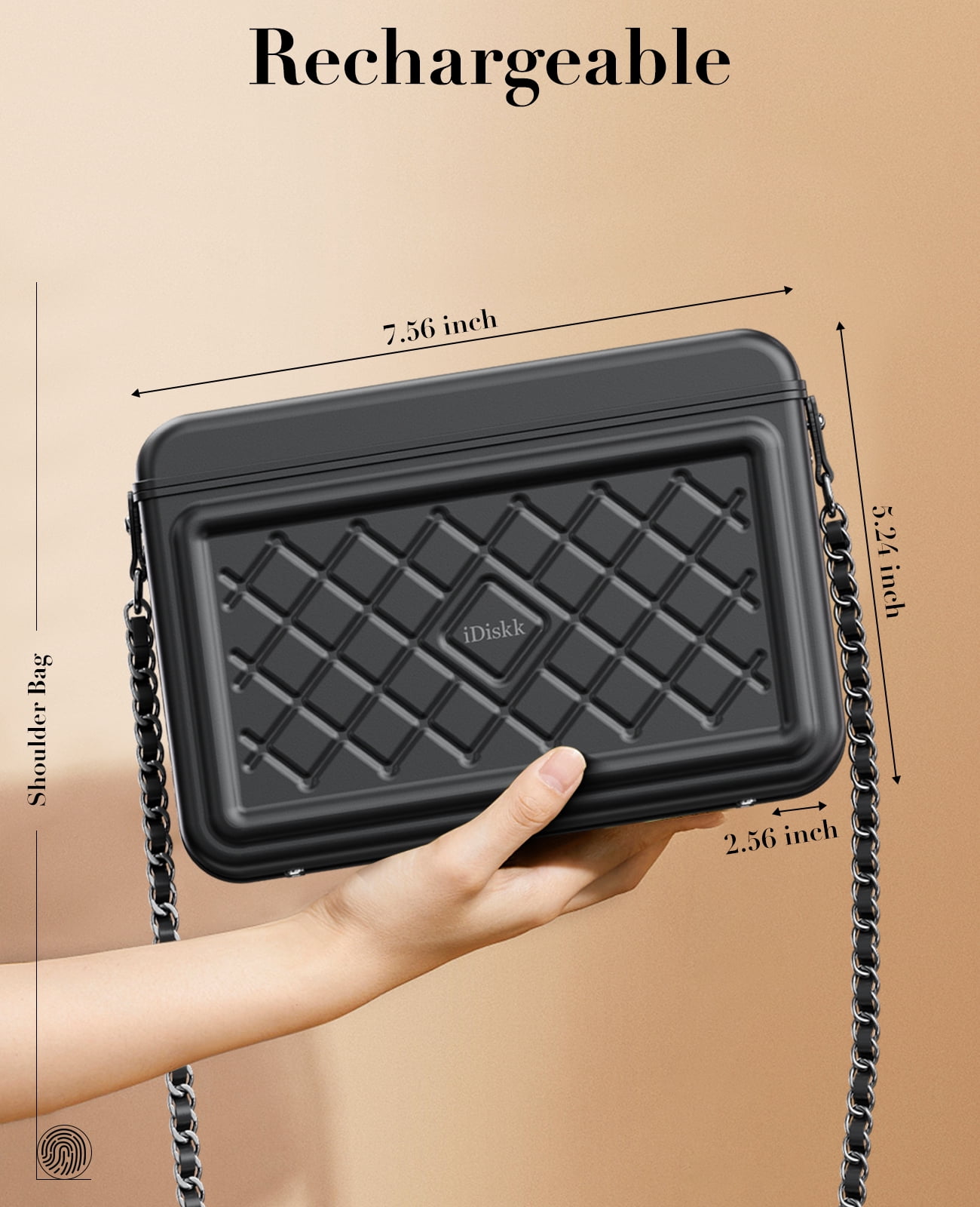 iDiskk MFi Certified 2-in-1 Security Lockable Crossbody Bag with Fingerprints Lock for Women, Shoulder Bag Anti-Theft with Fingerprint & Password Unlocking Built-in 8000mAh 1-Pack Black