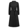 thumbnail image 4 of IROINNID Maxi Dress for Women Fall and Winter New Slim Temperament Dress Collar Bubble Sleeve Pleated Skirt,Black, 4 of 6