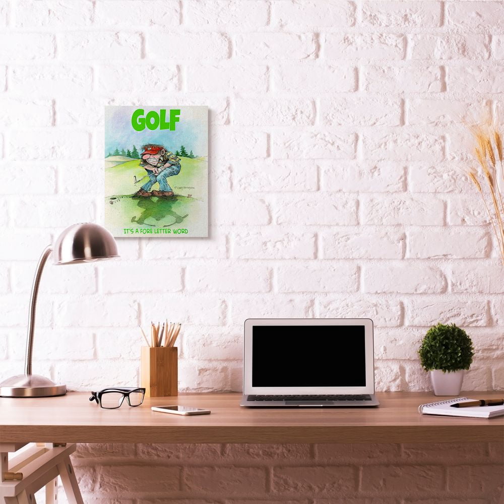 Fore Letter Word Funny Golf Cartoon Sports Design Stretched Canvas Wall Art by Gary Patterson