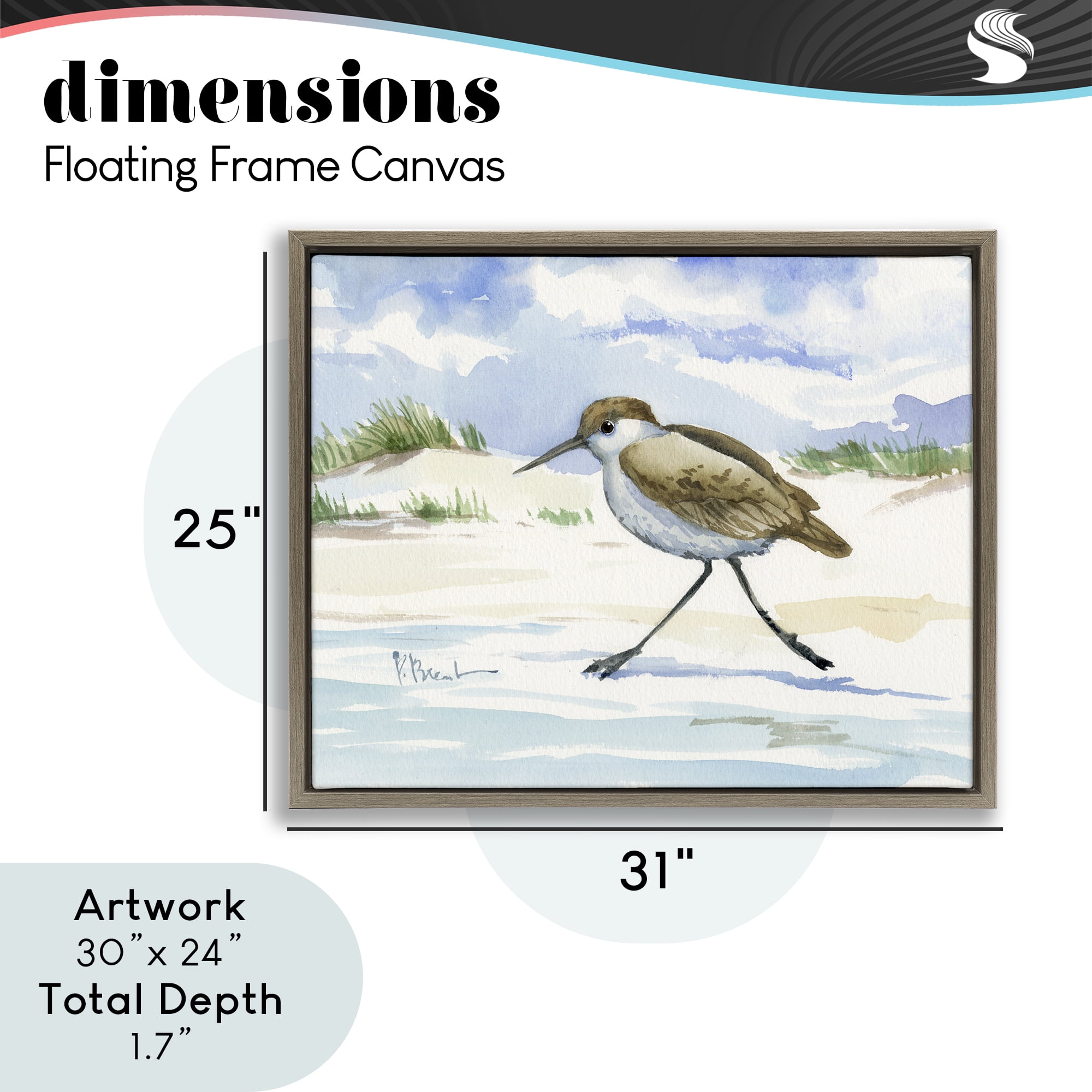 Stupell Industries Inlet Beach Sandpiper Running Brown Framed Floater Canvas Wall Art, design by Paul Brent