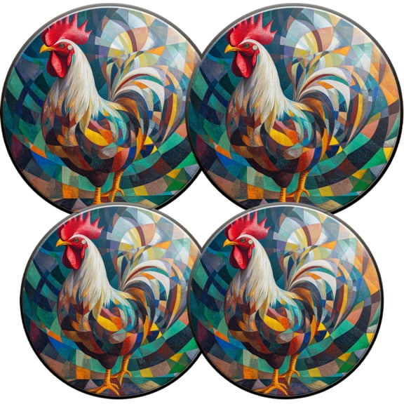 Electric Stove Burner Covers,4 Pcs Round Gas Burner Cover,8 and 10 Inch,Majestic Rooster in Dynamic Geometric